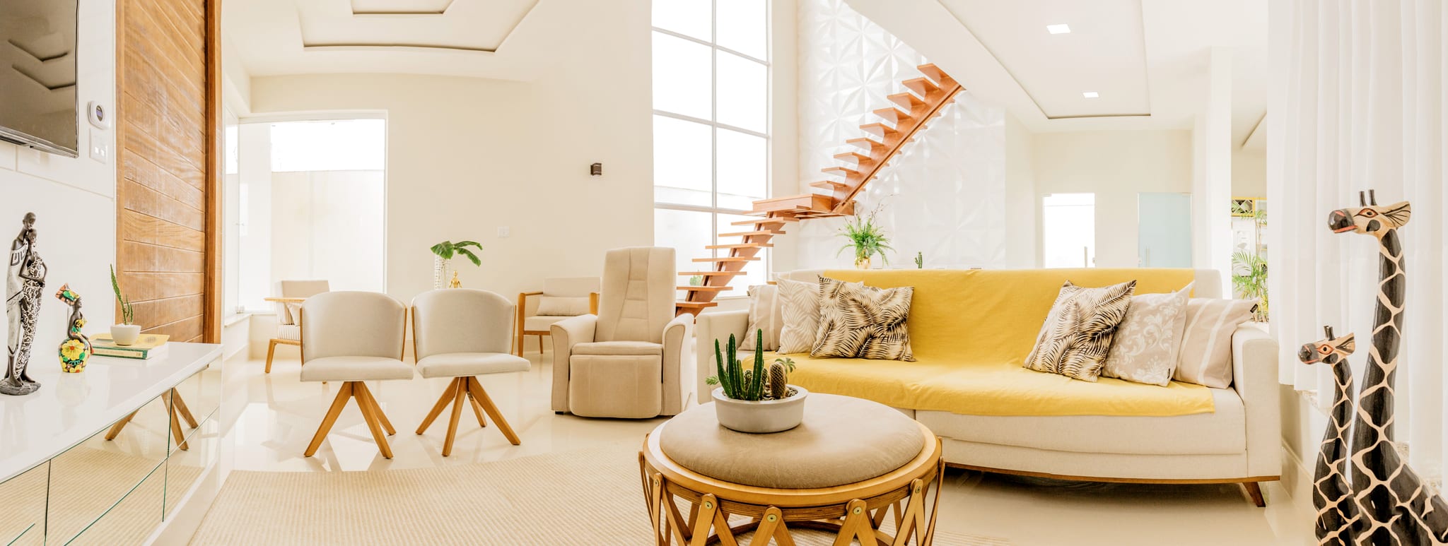 Beautifully staged modern living room with warm, considered styling